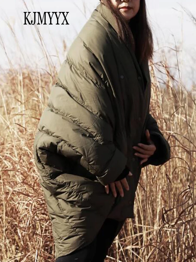 숏다운패딩  KJMYYX Winter Jacket Women Stitching Padded Parka Coat Jacket 2023 New Women Fashion Bat Sleeved Streetwear Coat Overcoat 