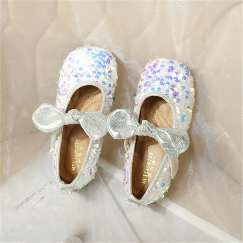 Red Sequins Girls' Princess Shoes Children's soft sole Dance Shoes Kids Flats Single Children's Walk Show Performance