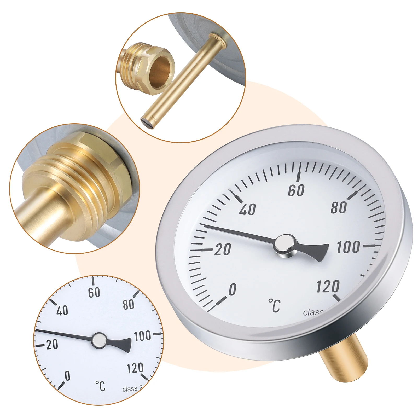 

Hot Water Pipe Water-proof 0-120°C Aluminum Hot Water Pipe Thermometer Pipe Hot Water Heating 63mm Dial Temp Gauge