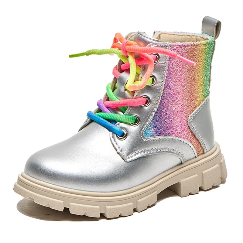 Children's Leather Short Boots Autumn and Winter Fashion 2024 Baby Girl Princess Ankle Boots Colorful Soft Soled Casual Shoes 1