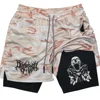 Y2K Performance Shorts Men Quick-drying Fitness Skull Print Double Layer Shorts Workout Training Running Bodybuilding Sportwear 2