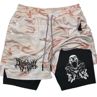 Y2K Performance Shorts Men Quick-drying Fitness Skull Print Double Layer Shorts Workout Training Running Bodybuilding Sportwear 2