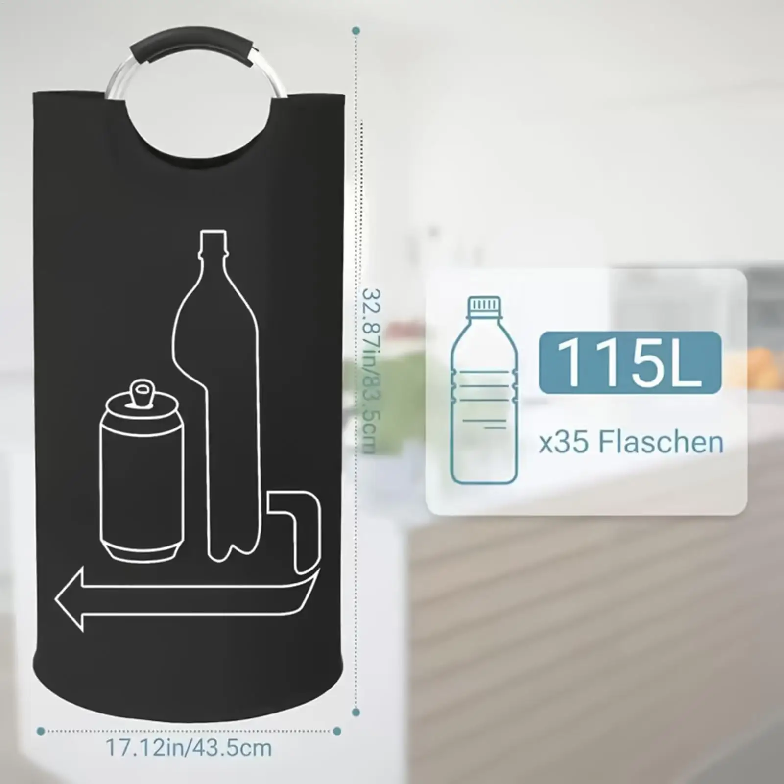 Recycling Bin Large Capacity Organizer 115L Waste Glass Storage Container For Kitchen Home Garage Pantry Office Camping Picnic