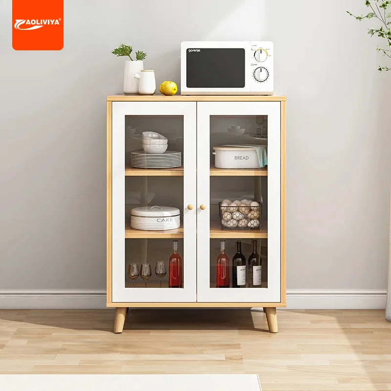 AOLIVIYA Large Capacity Wooden Sideboard Wine Cabinet Dish Storage Cabinet For Dining Room Office Tea Storage Shelf A6