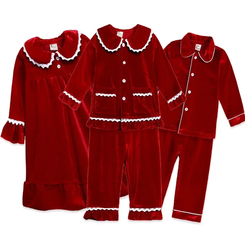 

2023 Christmas Pajamas New Children's Clothing Sets Sleepwear for Girls Nightgown Boys Velvet Long Sleeve+Pants Kids Overalls