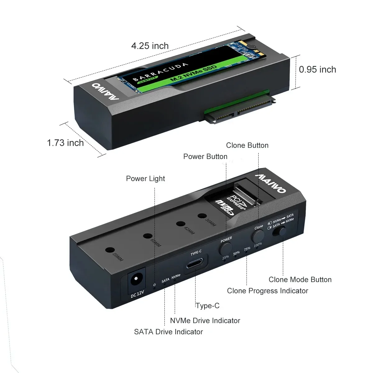 MAIWO M.2 NVMe to 2.5'' 3.5'' 오프라인 복제 SSD/HDD 인클로저 M.2 to SATA SSD HDD 복제기 최대 10Gbps 독립형 복제 복사기