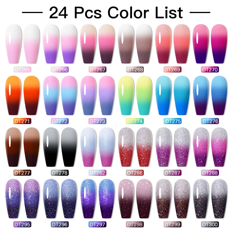 MEET ACROSS 44/60/24/12Pcs Thermal Gel Polish Set Temperature Gradient Changing Nail Art Gel Varnishes Manicure Set For Nails 3