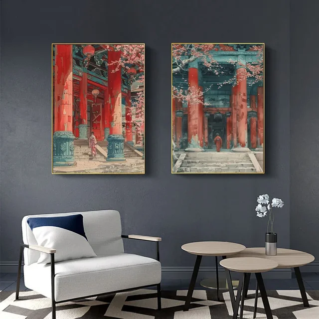 Peinture sur toile vintage pour chambre à coucher, samouraï japonais, bonsaï, nichoir, affiche d'art imprimée, galerie murale, art mural décoratif 4