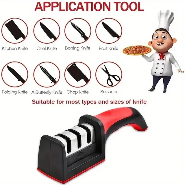 Kitchen 3 Segment Knife Sharpener Household Multi-Functional Hand-Held 3 Purpose Black Sharpening Stone Kitchen Knives Gadget 3