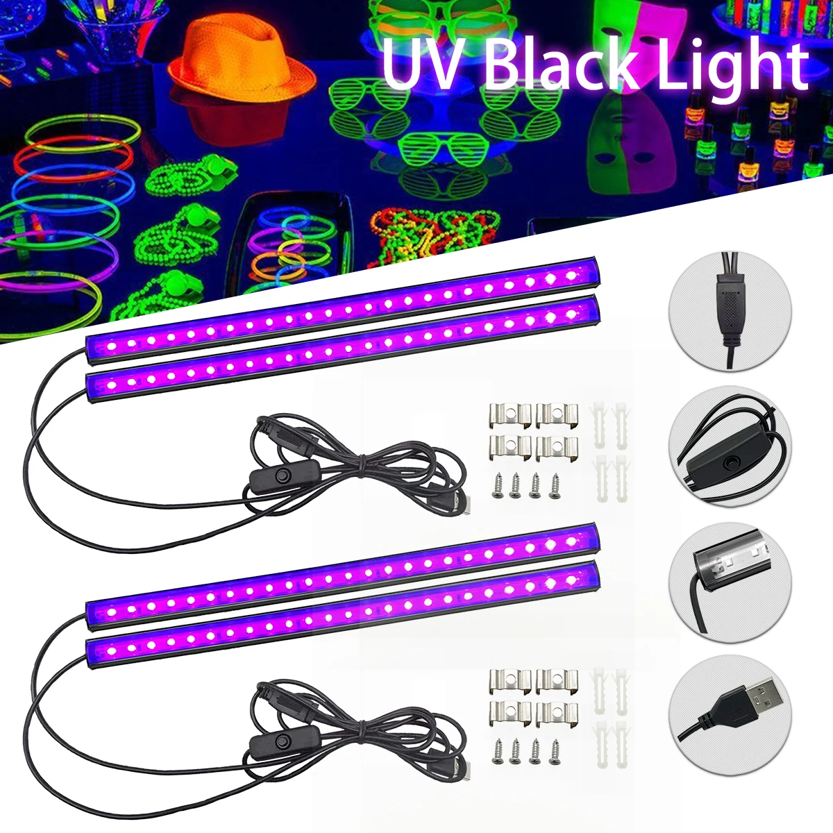 2/4pcs 9W 395nm UV Black Light Bar black light bulbs black light bar For Fluorescent Tapestry Poster Body Paint Glow Halloween Decor Xmas Party