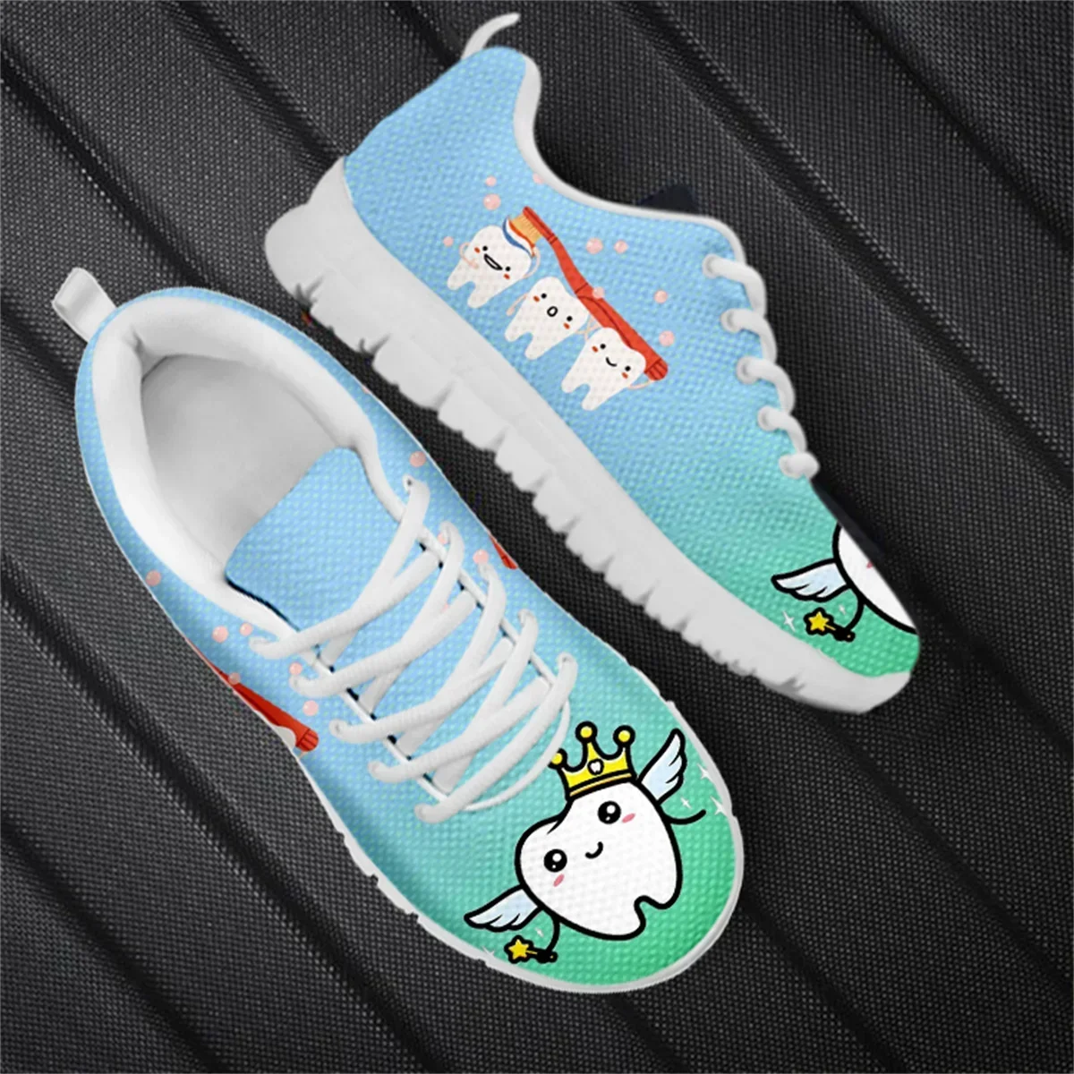 Fashion Gradient Dentist Flats For Woman Shoes Zapatos Mujer Brand Design Tooth Dental Angel Breathable Sneakers Walking Shoes