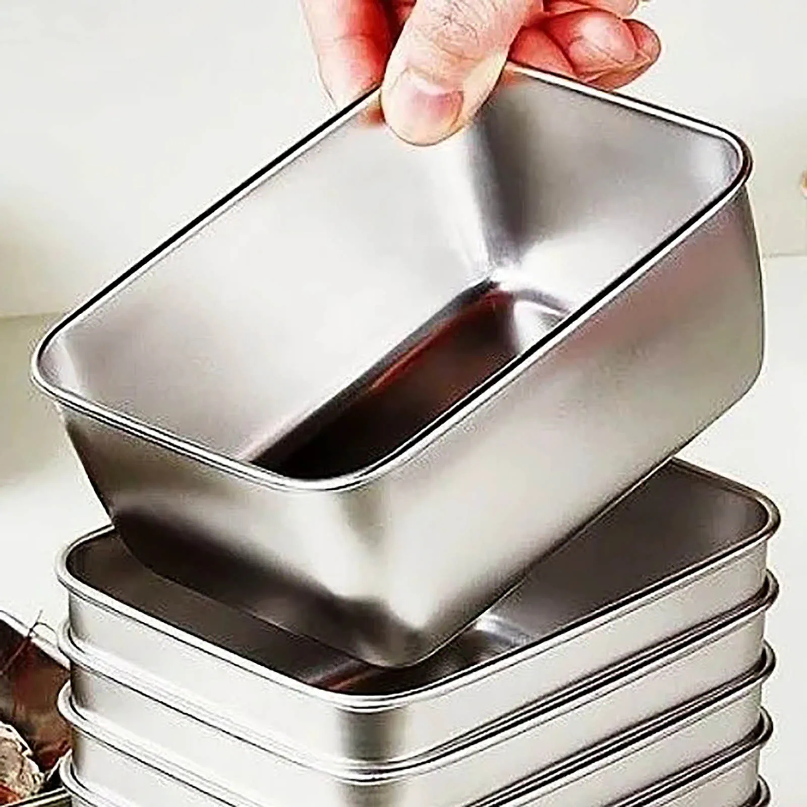 Stainless Steel Food Storage Serving Trays Rectangle Sausage Noodles Fruit Dish with Cover Home Kitchen Organizers