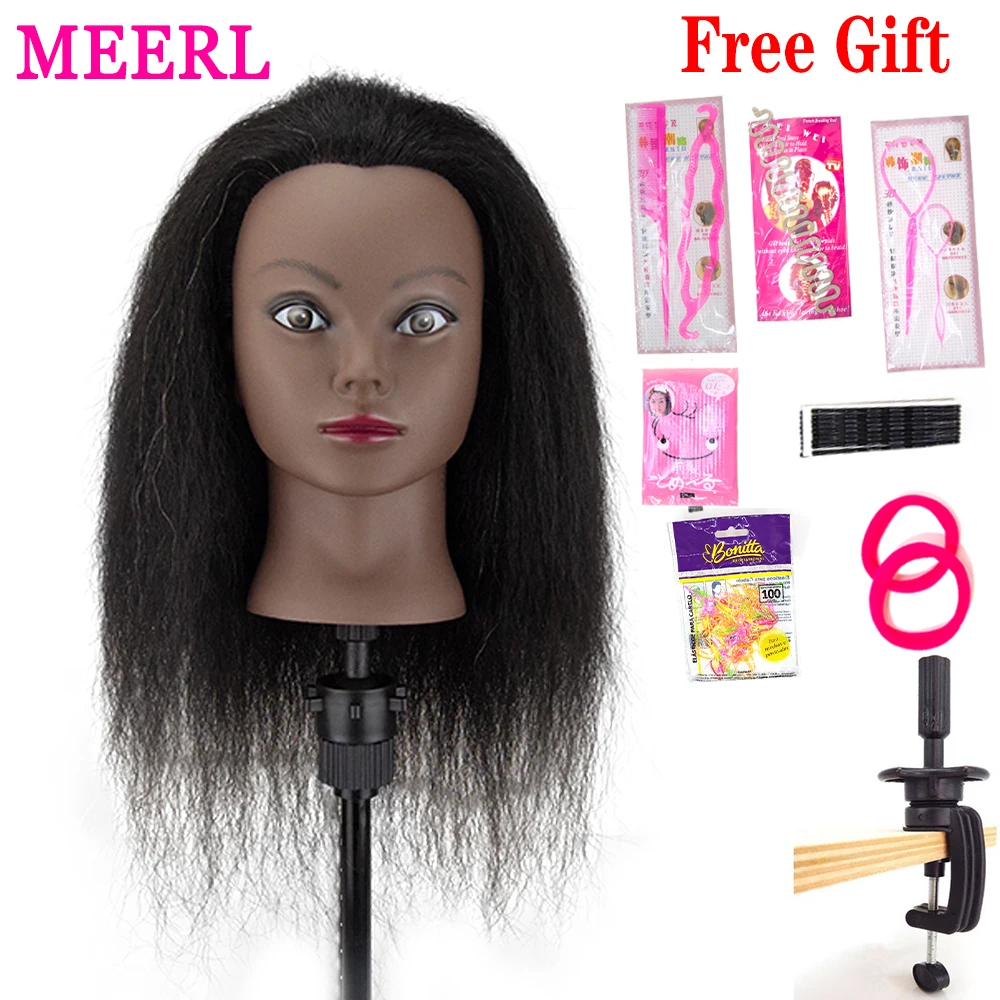 African Training Mannequin Head And Real Hair With Wig Stand Tipod Holder  For Hairstyling Braiding Barber Hairdressing Doll Head - AliExpress