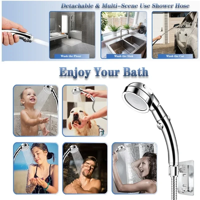 1Set Universal 3 Modes Adjustable Bath Showerhead High Pressure Rain Water Saving Luxury Home Hotel Sprayer Bathroom Shower Head 5