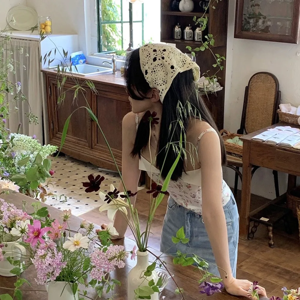 Crochet Floral Headband Turban Scarf for Women