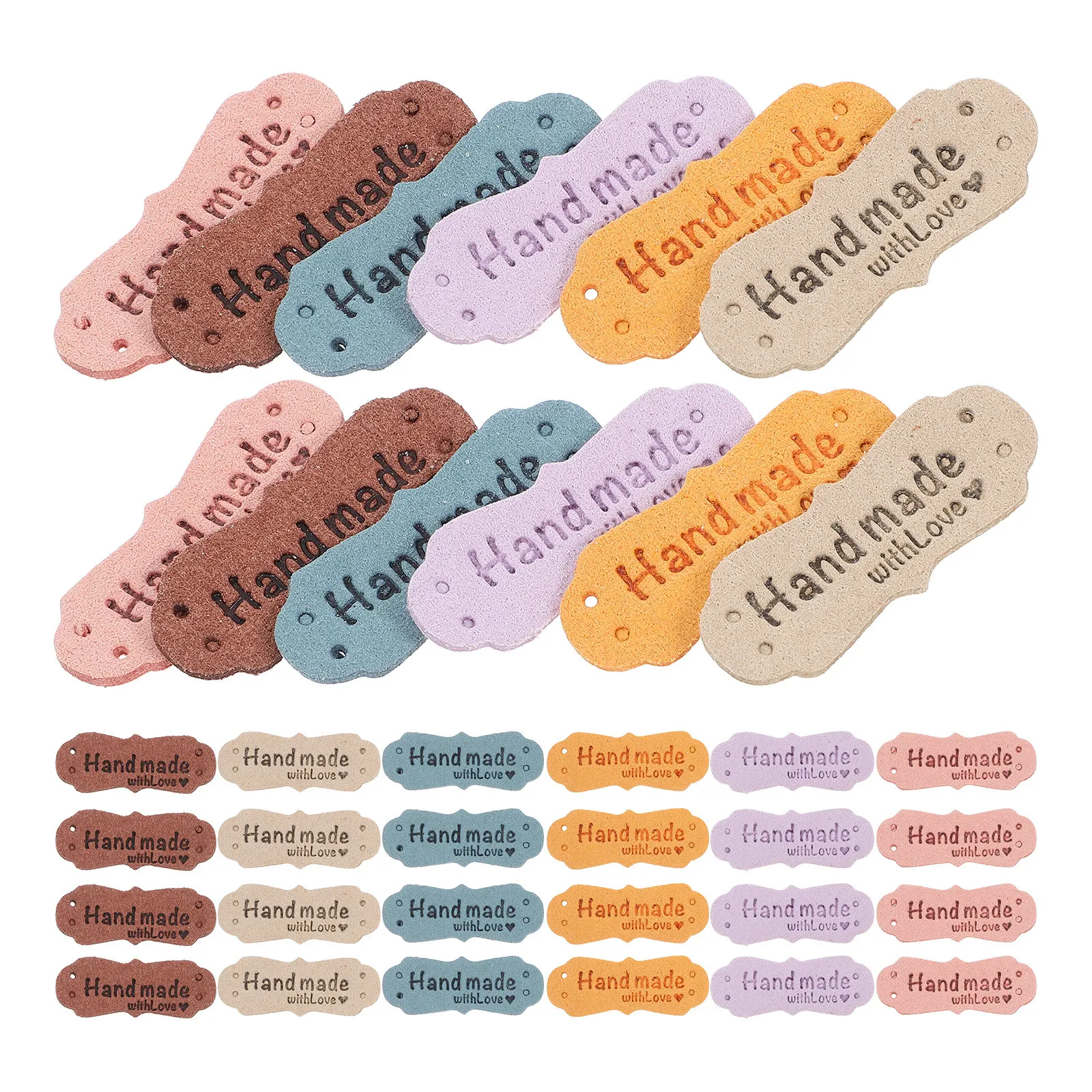 60Pcs 로맨틱 플라워 에지 수제 태그 의류용 PU 라벨 바느질 크로셰 뜨개질 비니 퀼트 DIY 수제품