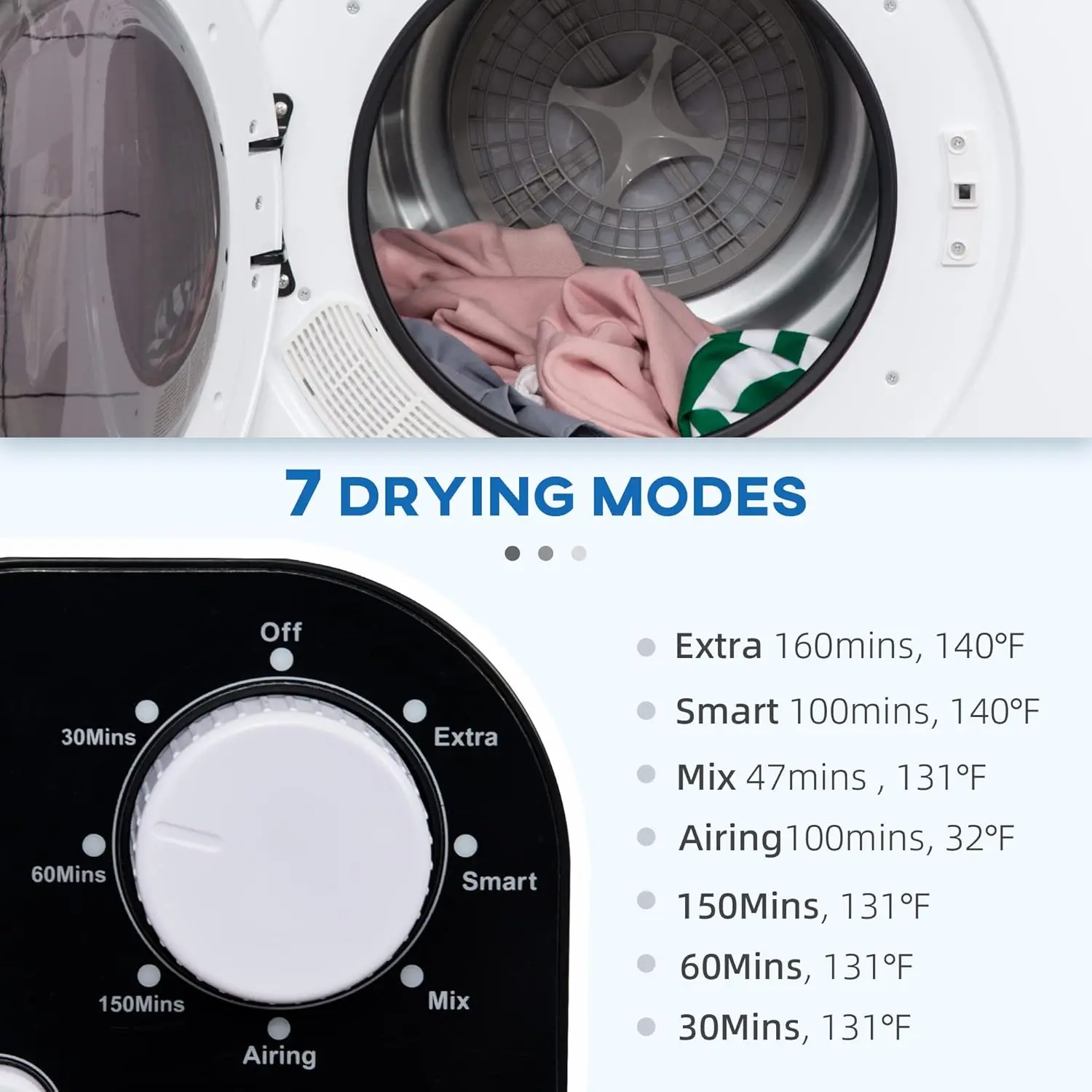 Clothes Dryer, 120V 1300W Compact Laundry Dryer with Intelligent Drying, 3.2 cu.ft Stainless Steel Drum, Front L 3