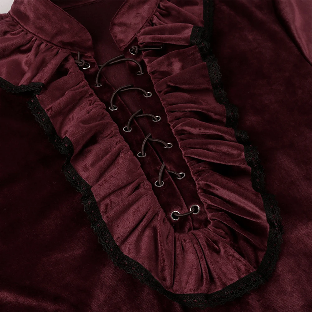 Ctreela Camisa Gótica De Encaje Con Volantes Para Hombre, Cuello Alto, Camisa De Pirata Vampiro, Renacentista, Medieval, Disfraz De Cosplay, Negro -, Mediana