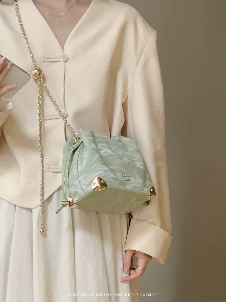 JIAERDI Vintage Green Messenger Bag Purse Women Retro Evening Chain Bucket Bag Ladies Shoulder Crossbody Luxury Design Bags 2025