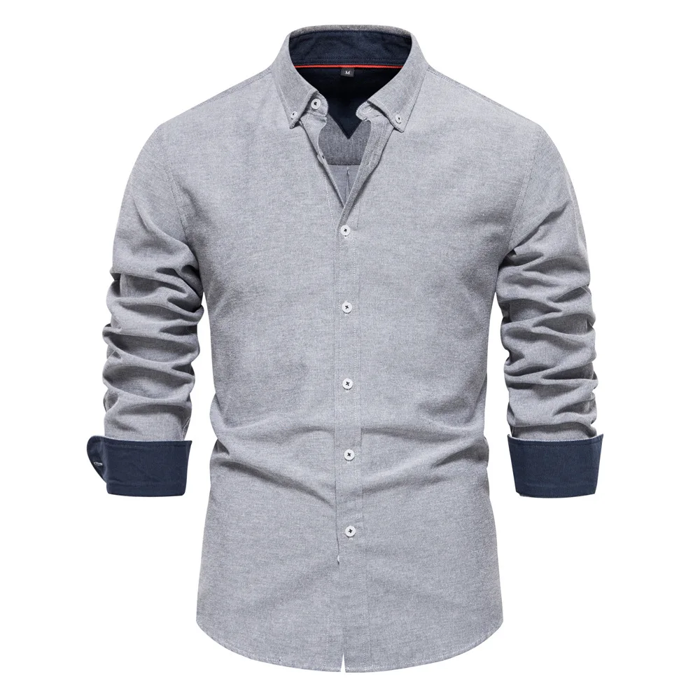

New Autumn Long Sleeve Oxford Men's Shirts Solid Color Turn-down Collar Blouse Social Shirts for Men Designer Clothes Black