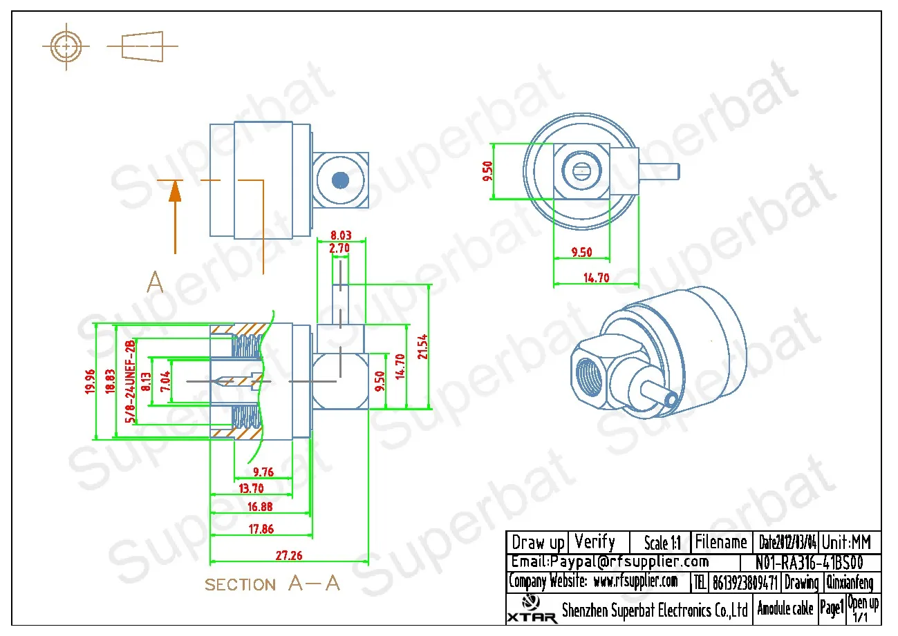 Superbat N Male Right Angle Crimp Nickelplated RF Coaxial Connector for Cable RG316,RG174,RG188