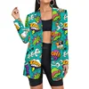 Custom Hip Hop Long Woman Suits Jacket Wholesale Oversized Streetwear Graffiti Blazers Women's Suit Office Clothing Lady Clothes 3