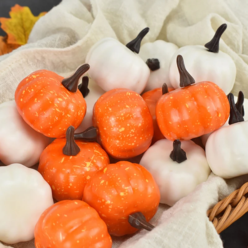 Set of 12 Spooky Mini Fake Pumpkins Decor, Halloween Party DIY Craft Models for Home Festival Atmosphere Setting
