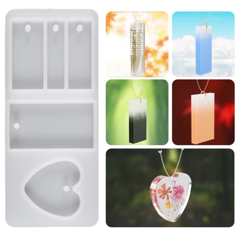 

Silicone Resin Molds for DIY Jewelry Keychains Crafting Molds Flexible Heart Rectangle Shapes Decoration Pendant Mould