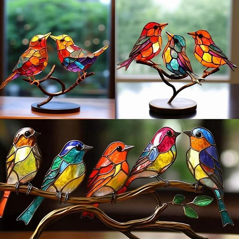 1PC Bird Statue Ornaments Desktop Metal Bird Figurine For Home Decor Gift Metal Birds on Branch Desktop Ornaments