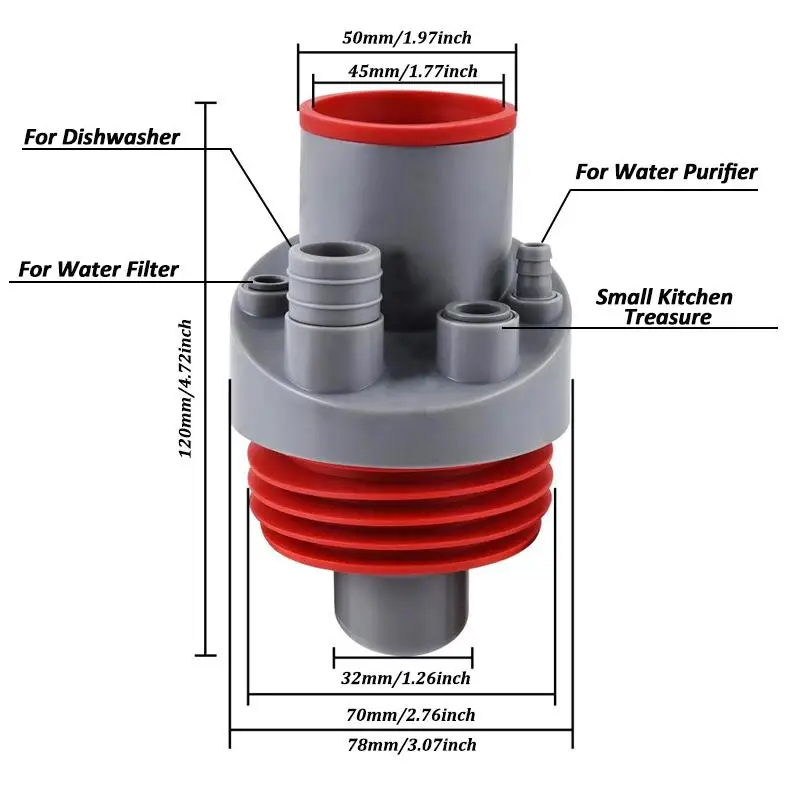 Kitchen Pipe Drainpipe Connector Five-in-One Dishwasher Sink Sewer Odor-Proof Insec Joint Water Purifier Front Filter Connector kitchen drain connector