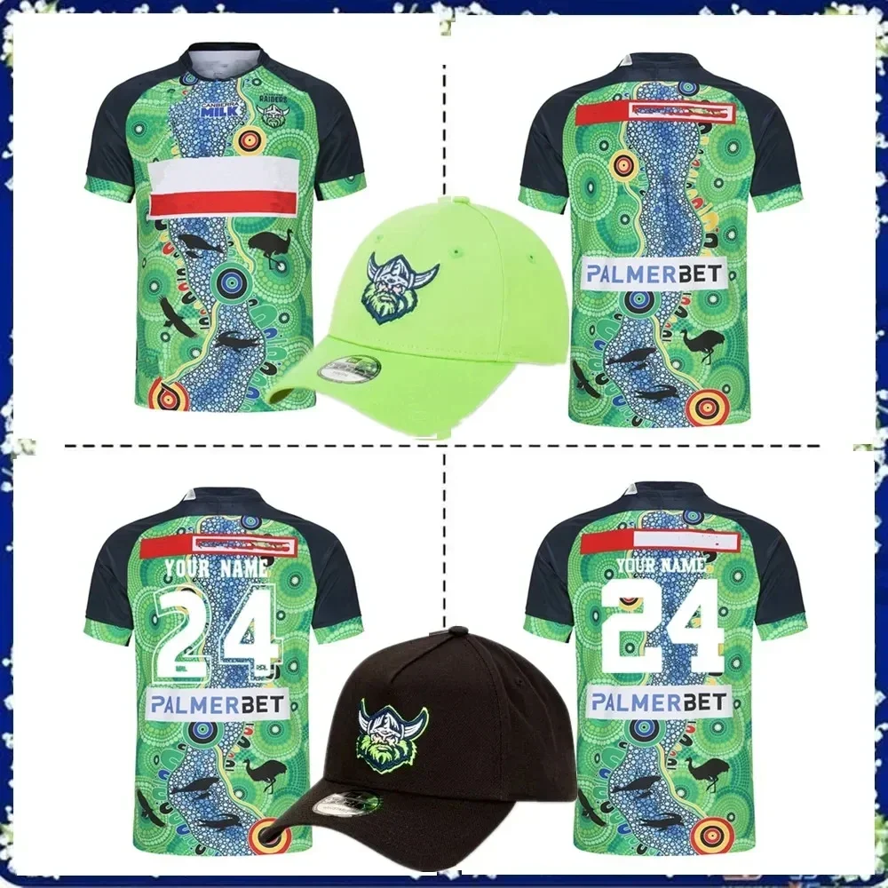 

2024 CANBERRA RAIDERS, Мужская футболка для регби, Черная бейсбольная кепка, размер S--5XL (имя и номер на заказ)