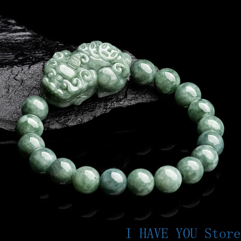 

Burmese Jade Pixiu Bracelets Jadeite Talismans Men Women Jewelry Gemstone Green Natural Gemstones Bracelet Real Beaded Amulets