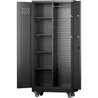 Garage Storage Cabinet, Metal Storage Cabinet with Lockable Doors and 4 Adjustable Shelves, Tool Cabinet with Wheels 1