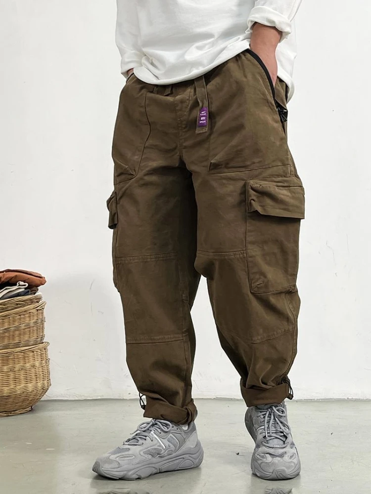 Vintage Cargo Pants For Men Plus Size Distressed Straight Pants Japanese Streetwear Harajuku Khaki Baggy Trousers casual pants