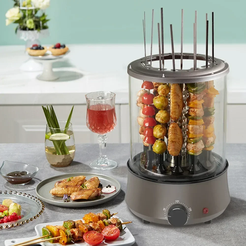 Electric Barbecue Grill Skewers Household Automatic Rotating Indoor Small Smokeless Barbecue Cup Temperature Adjustment 2
