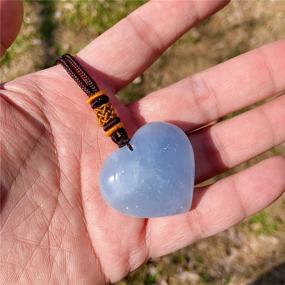 1PC Natural Crystal Blue Celestite Heart Shaped Pendant Polished Crystal Pendant Fashion Jewelry Necklace Gift 5