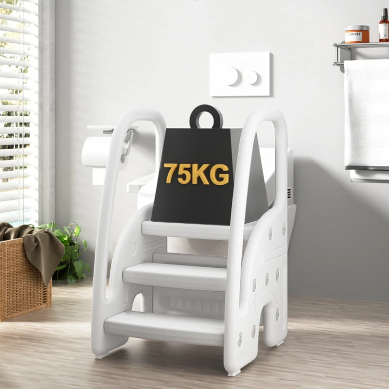 Space-Saving Foldable Step Stool 100KG Capacity Bathroom Helper Quick-Dry PP Material Three Steps Footstool