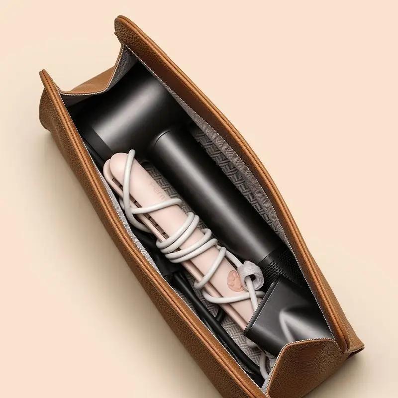 Custom Name Soft PU Leather Hair Dryer Storage Bag Personalized Travel Large Capacity Curling Iron Bag Woman Luxury Cosmetic Bag 6