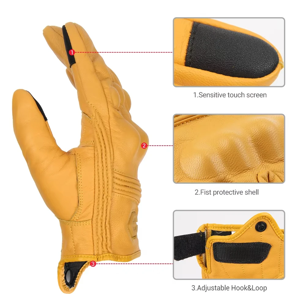 Motorcycle Leather Gloves Hole Men Motorbike Riding Gloves Touch Screen Breathable Moto Motocross Anti Fall Protection Motorcycle Gloves,Sports Gloves,Leather Motorcycle Gloves