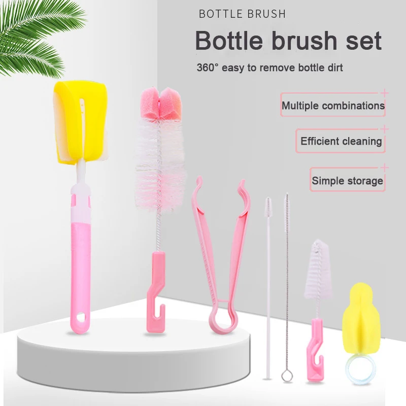 Baby Bottle Brush Set Infant Nipple 360-degree Rotating Clean Sponge Spout Cup Pacifier Straw Brush Kit Bottle Clean Tool Set bottle brush bottle cleaning brush straw cleaning brush cleaning brush cleaning brush set