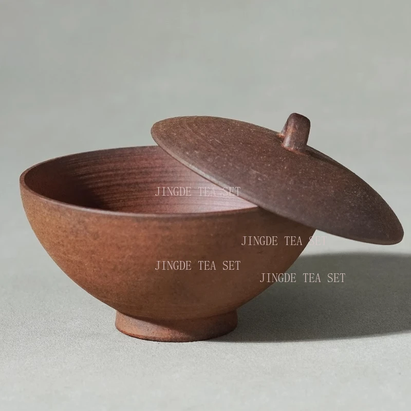 Vintage Ceramic Coarse Ceramic Old Rock Mud Chinese style Tea Cover Bowl Household Single Anti scald Tea Maker