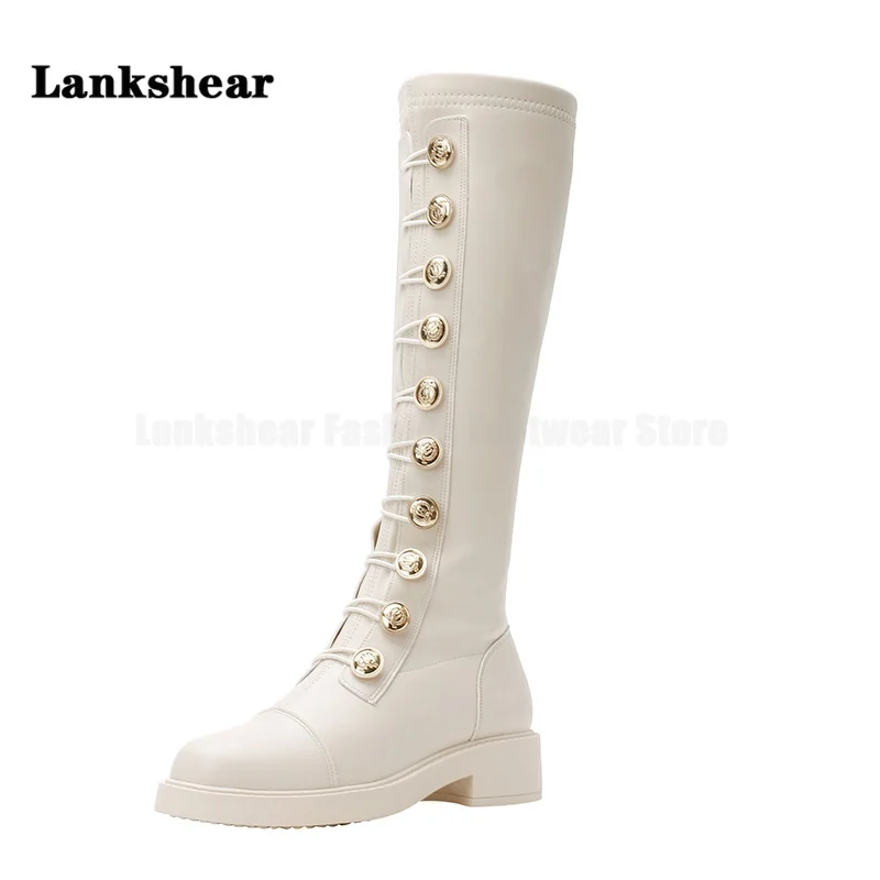 

White Knee-High Boots for Women Autumn and Winter New Style Black Knight Boots Mid-High Elastic Boots New In Booties