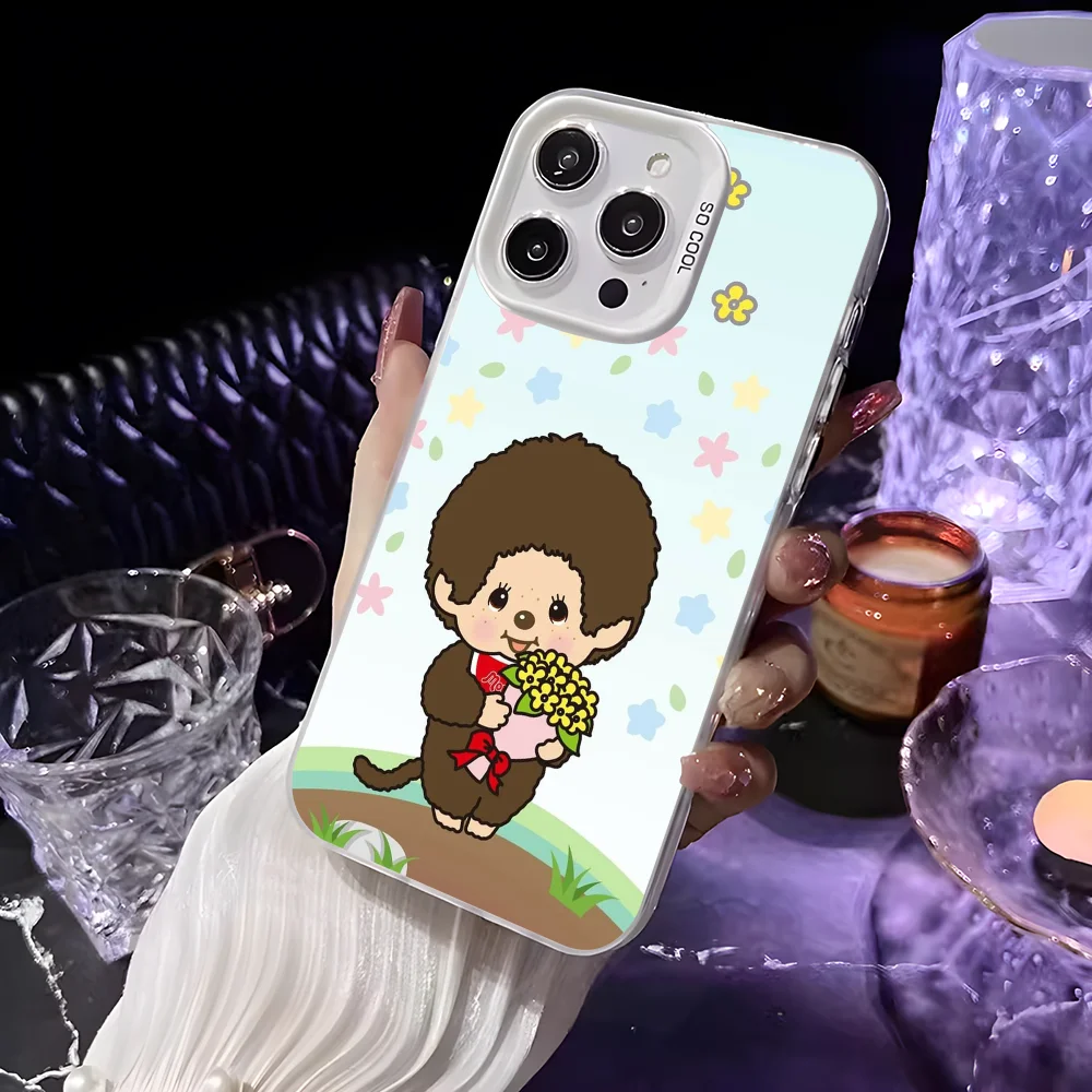 Niedliche Cartoon M-Monchhichi Handyhülle für iPhone 16 15 14 13 12 11 Pro Max Weiß Matt Laser Metallic Aurora Funda – Detail 12