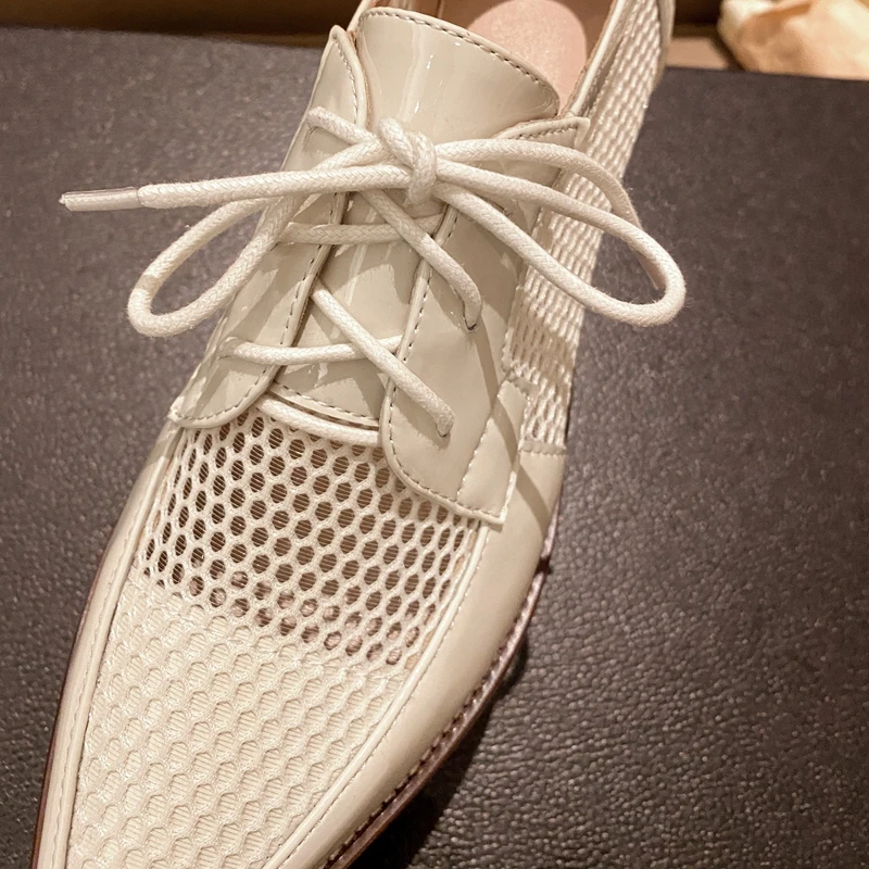 2024 Women's New Spring/Summer Pointed Sexy Black Mesh Genuine Leather High Heel Large Strap Blake Breathable Single Shoes