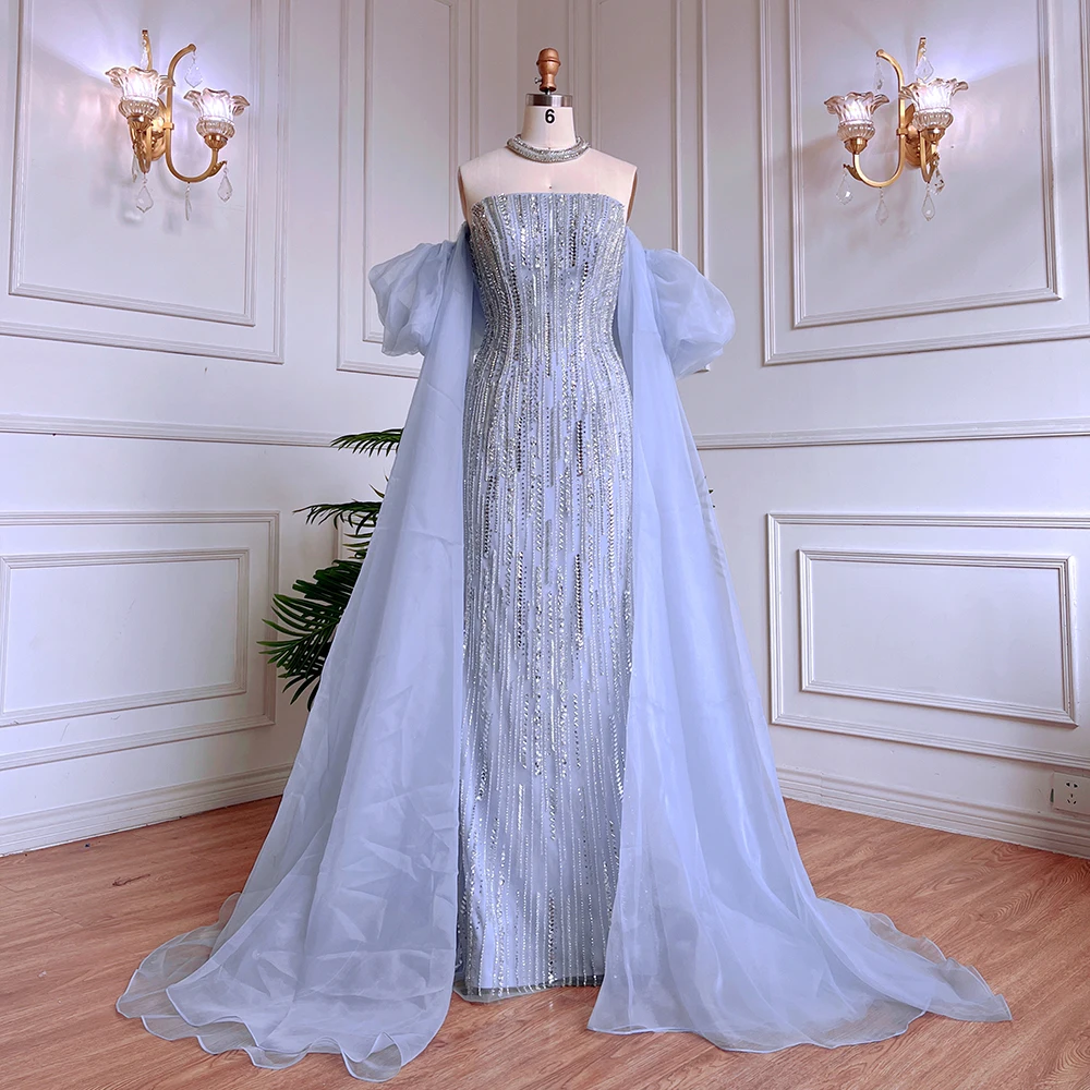 Sa4ae23b0f1124f839bdfbc7771d3b0711 Blue Sexy Strapless Mermaid Sparkly Puff Sleeves Crystal Beaded Evening Dresses Gowns For Women Party Mallzona