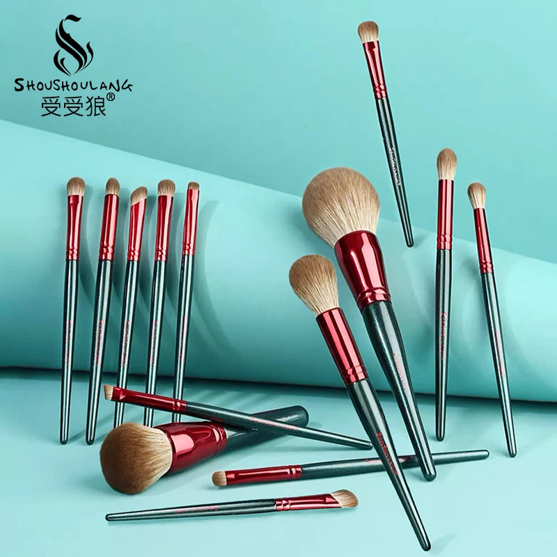 Shoushoulang 전문 메이크업 브러쉬 세트 14pcs 페이스 파우더 블러쉬 아이 섀도우 브러쉬 부드러운 합성 섬유 메이크업 브러쉬 키트