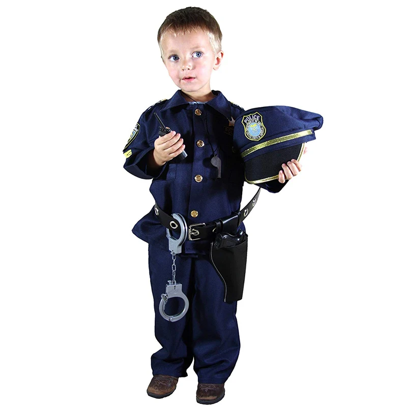 

Deluxe Police Officer Costume and Role Play Kit Boys Halloween Carnival Party Performance Fancy Dress Uniform Outfit