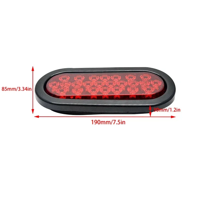 2PCS 6inch Oval Chrome Trailer Truck Red 10 LED Surface Mount Stop Turn Tail Lights