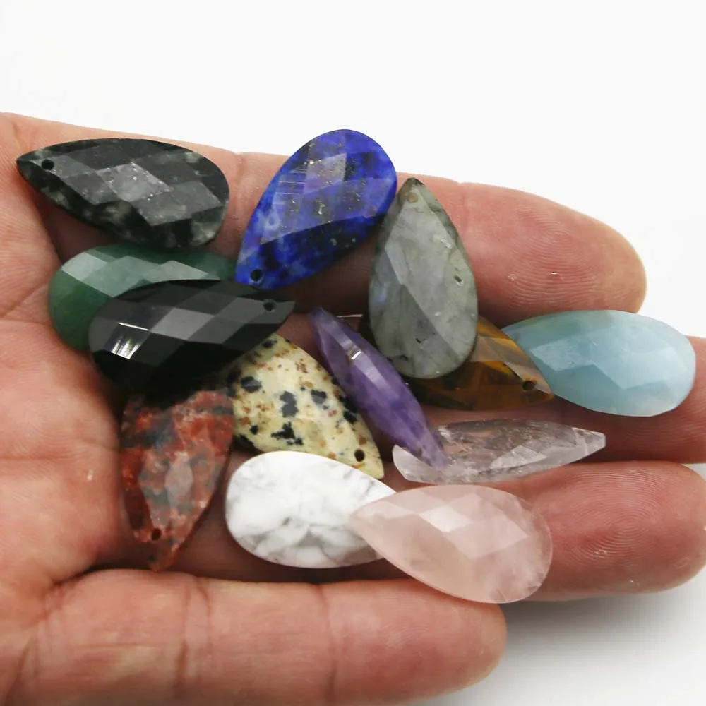 Quality Natural Stone Cut Single Hole Water Drop Necklace Pendants Reiki Charms Fashion Jewelry Accessories Gift Wholesale 12Pcs