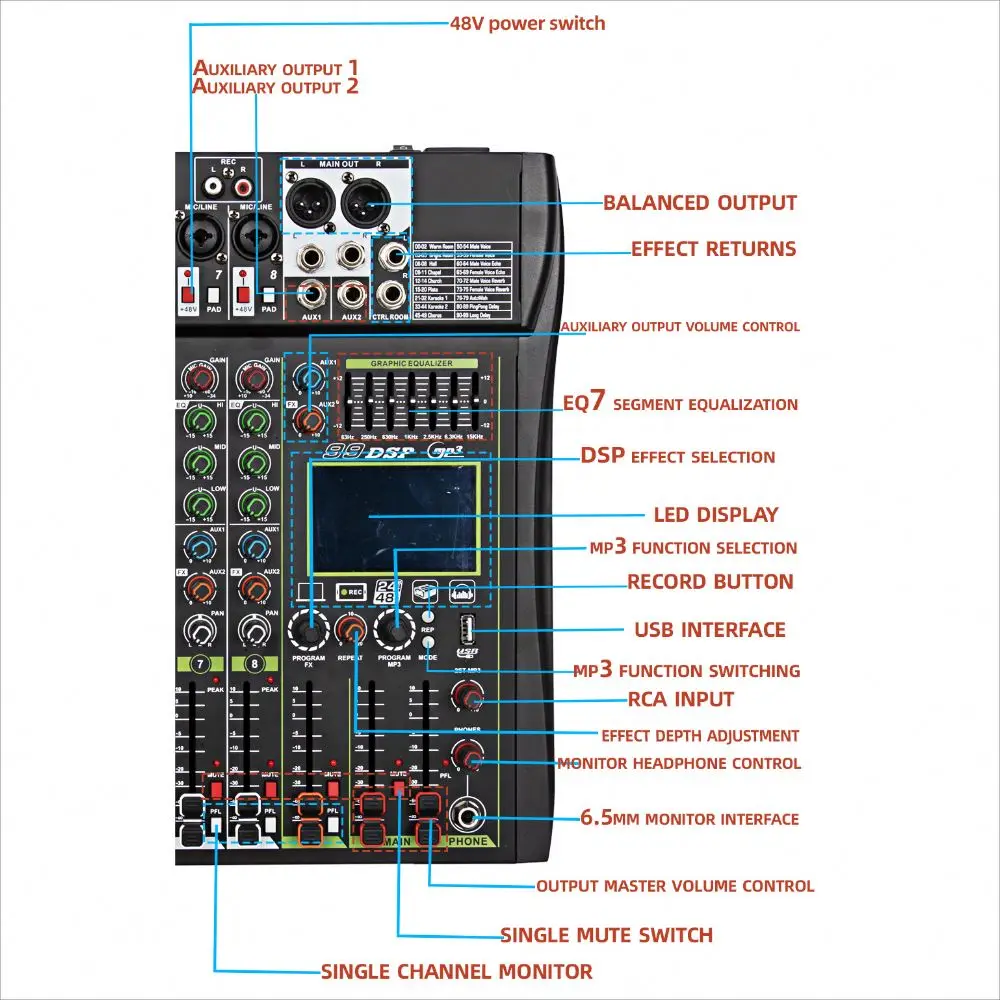 전문가용 32채널 디지털 믹서 CE 인증 24채널 오디오 믹서